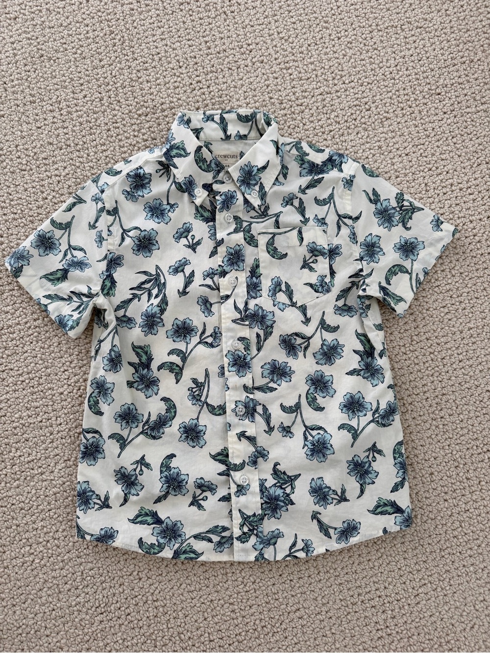 New! J. Crew Crewcuts Boys' White Short-Sleeve Floral Button-Down Shirt Sz 4-5